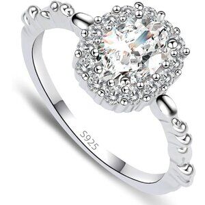 18k Gold Plated 925 Sterling Silver 1 ct Oval Halo Ring